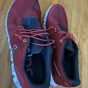 on cloud maroon shoes